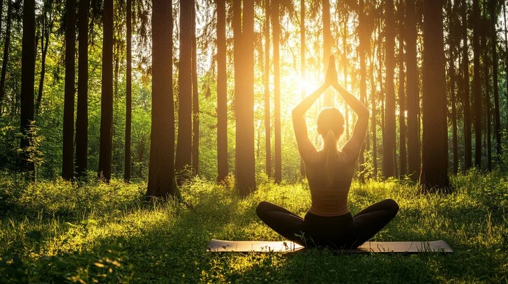 Person doing yoga outdoors in peaceful natural setting